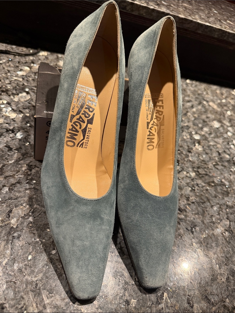 Salvatore Ferragamo Teal Suede Pointed-Toe Pumps